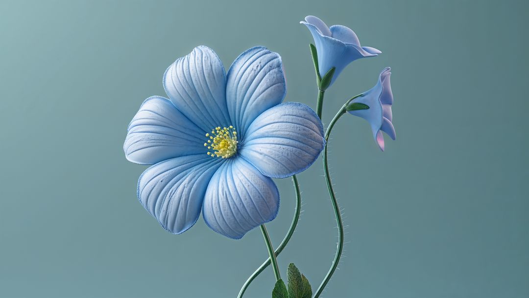 Elegant blue forget me not flower composition with buds on teal background