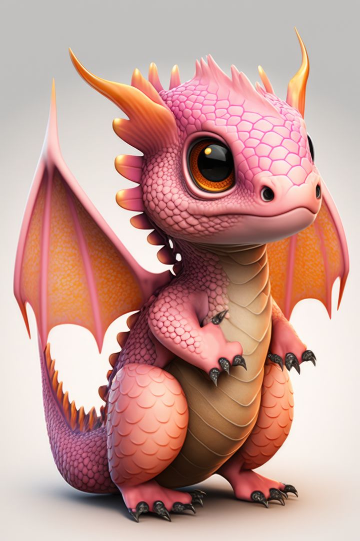 Image of cute pink dragon on white background, using generative ai technology - Free Images, Stock Photos and Pictures on Pikwizard.com