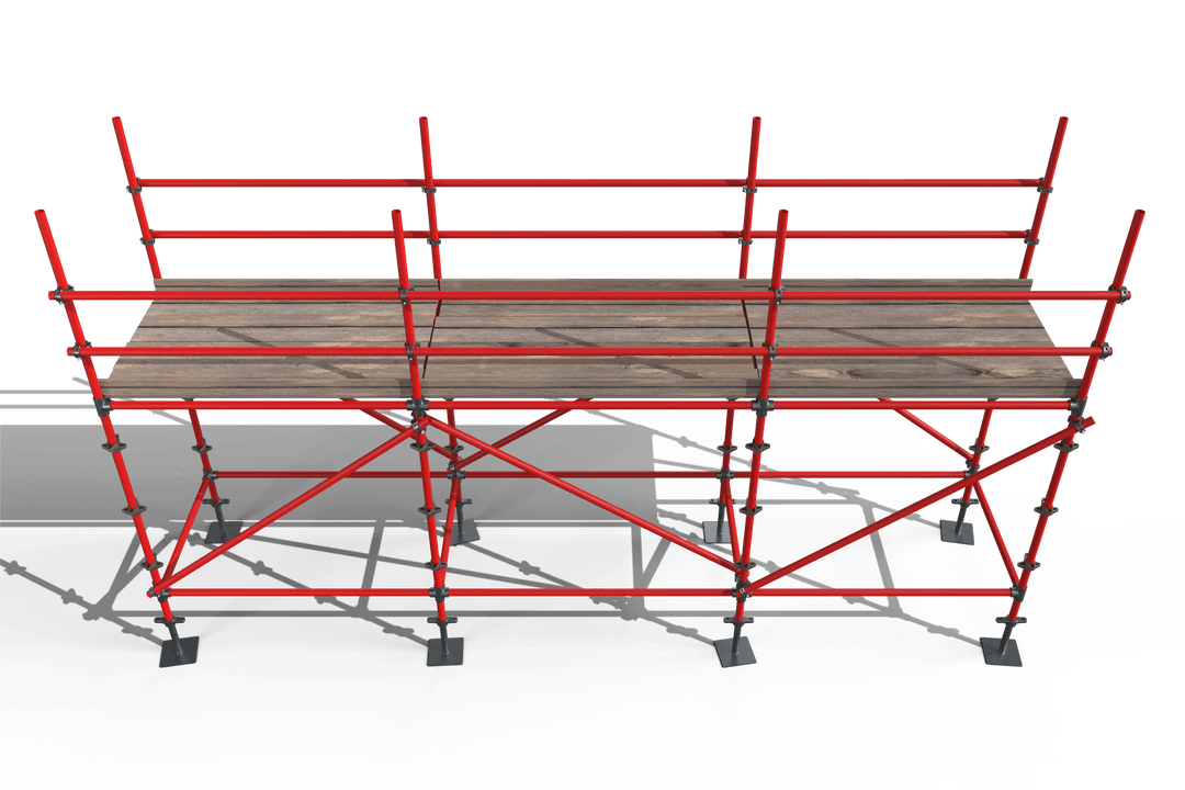 Transparent Red Metal Scaffold Structure with Shadow