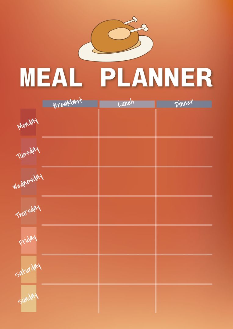 Weekly Meal Planner with Chicken Illustration on Orange Background - Download Free Stock Templates Pikwizard.com