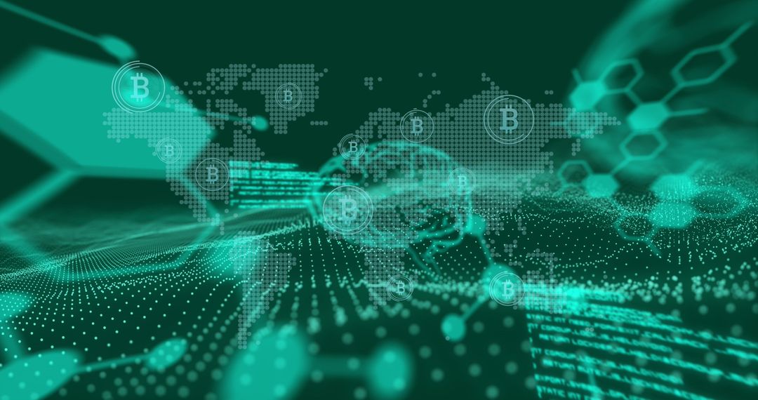 Digital Brain and World Map Illustrating Global Cryptocurrency