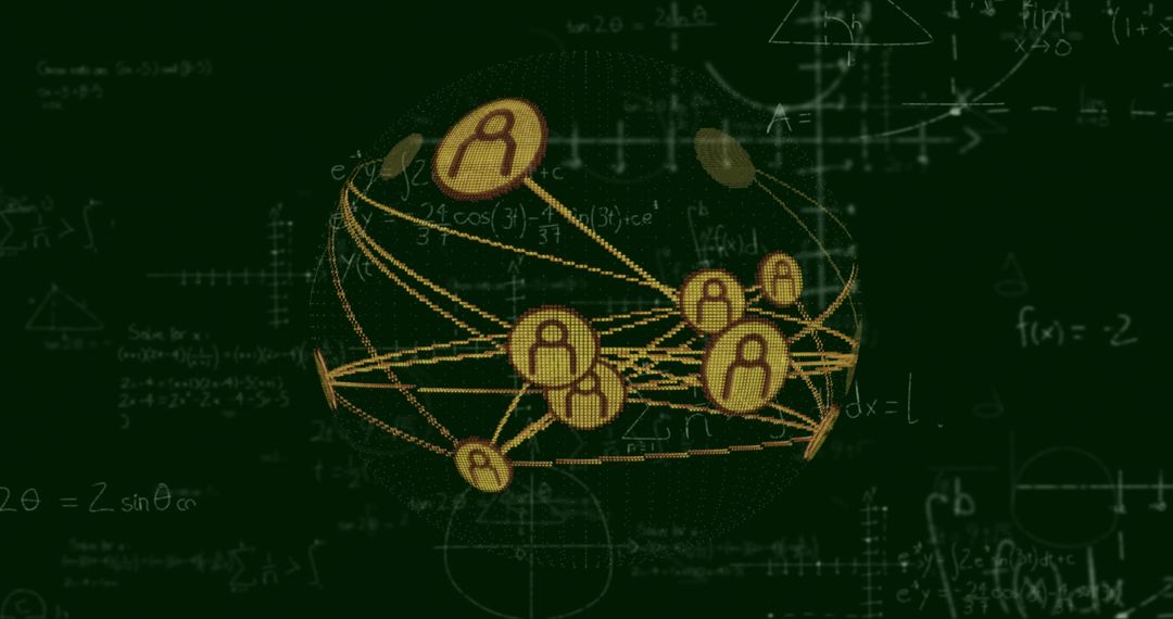 Futuristic Spherical Network Overlaid with Mathematical Formulas