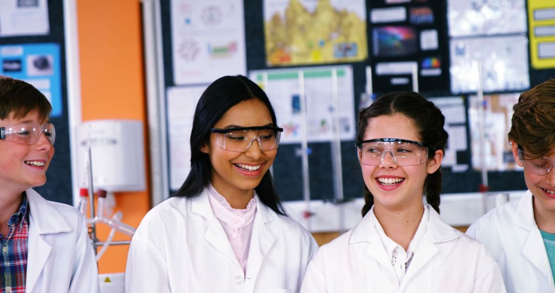 Diverse Group of Teenagers Smiling in a Science Classroom - Free Images, Stock Photos and Pictures on Pikwizard.com