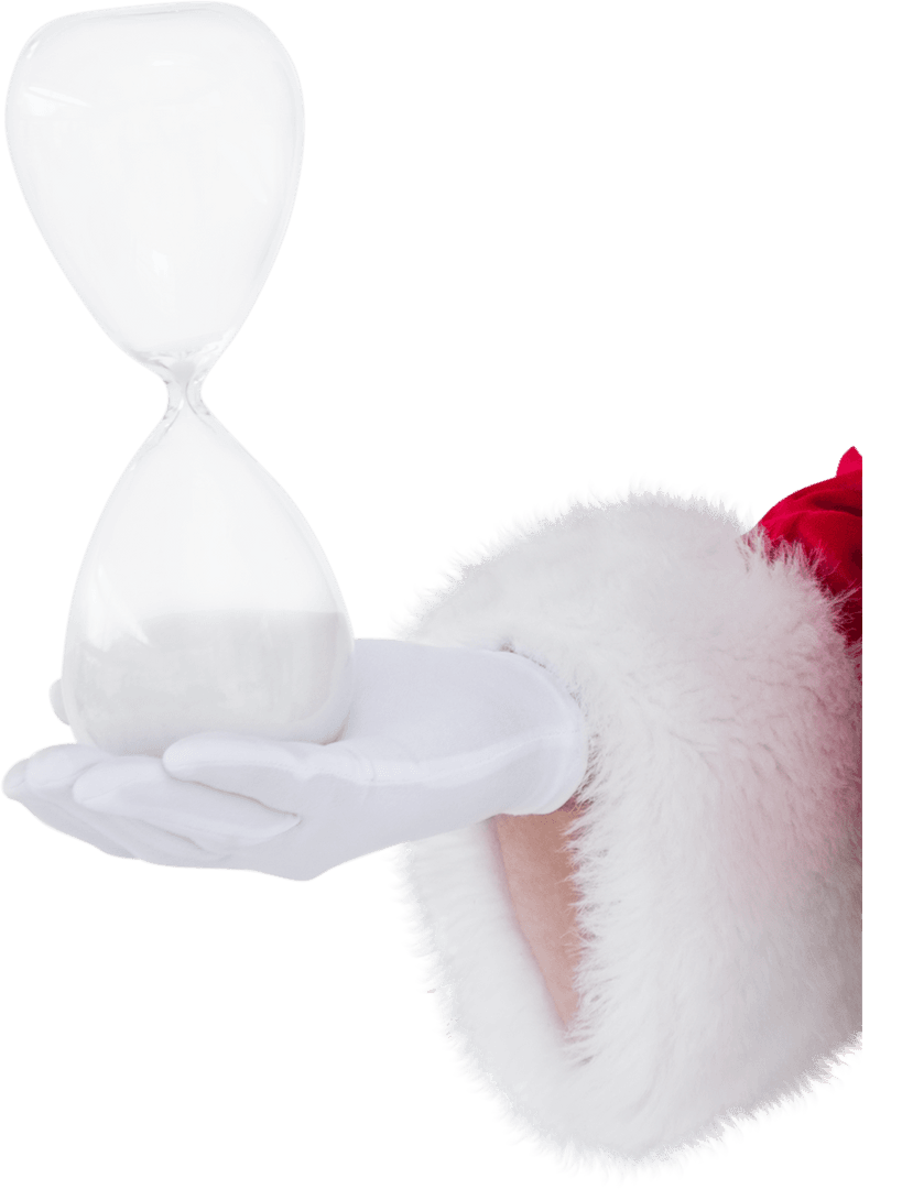 Santa Claus Hand Holding Transparent Hourglass Time Concept