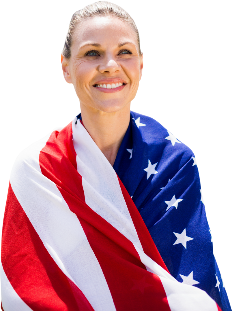 Caucasian Woman Smiling Draped in USA Flag Transparent - Download Free Stock Images Pikwizard.com