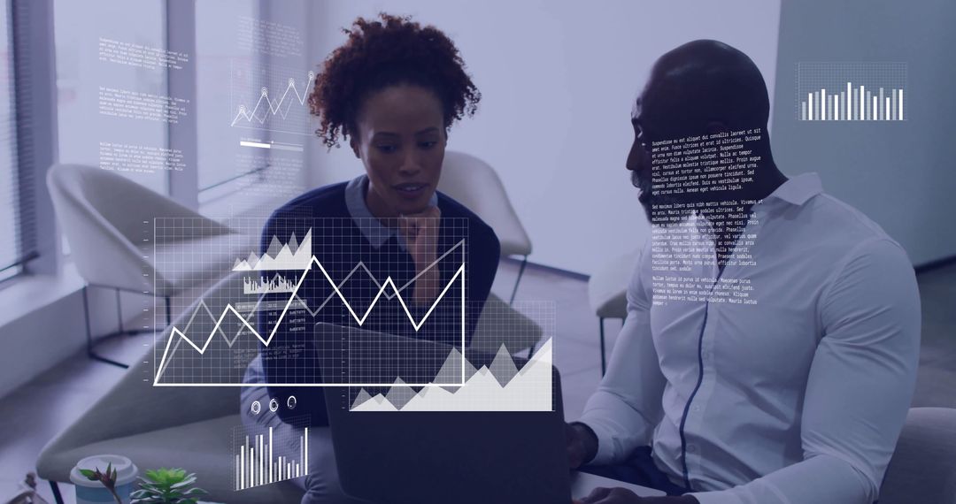 Business Colleagues Analyzing Data with Financial Charts Overlay