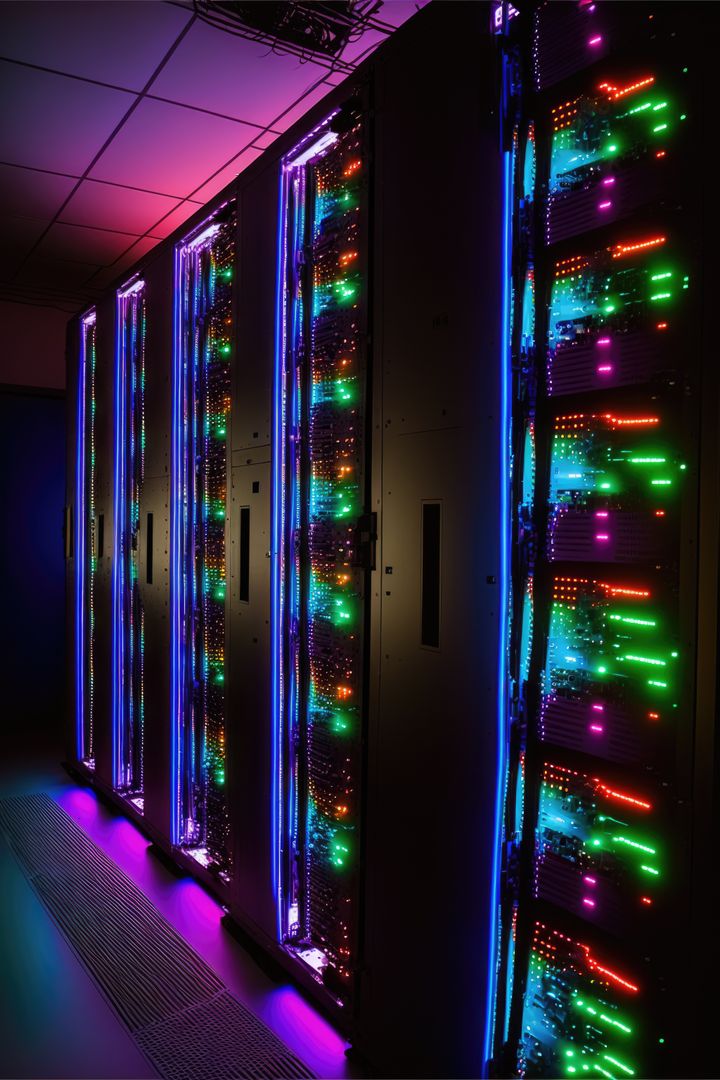 Modern Data Center with Colorful LED Lights - Free Images, Stock Photos and Pictures on Pikwizard.com