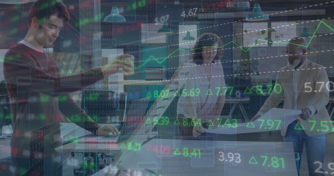 Business Team Analyzing Financial Data in Modern Office Setting