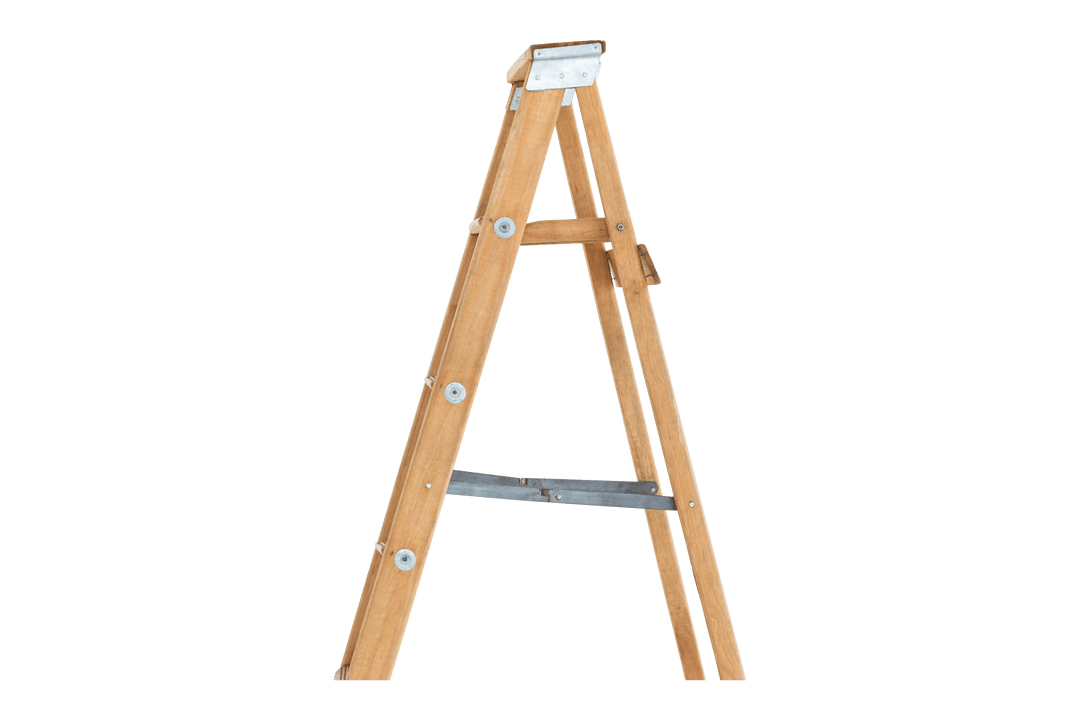 Wooden Step Ladder with Metal Tabs on Transparent Background