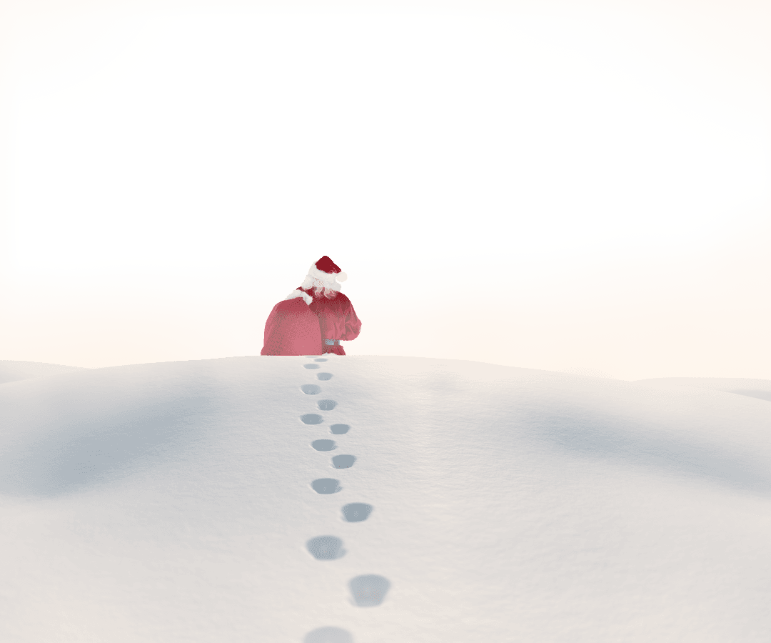Transparent Background Santa Walking Through Snowy Landscape