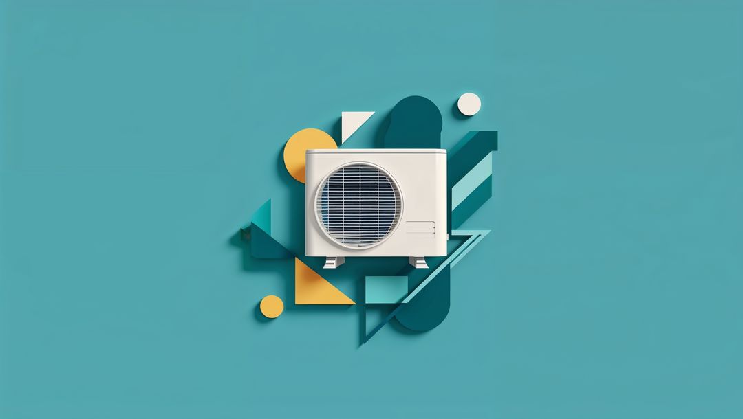 Geometric Abstract Outdoor Air Conditioner Design on Teal Background
