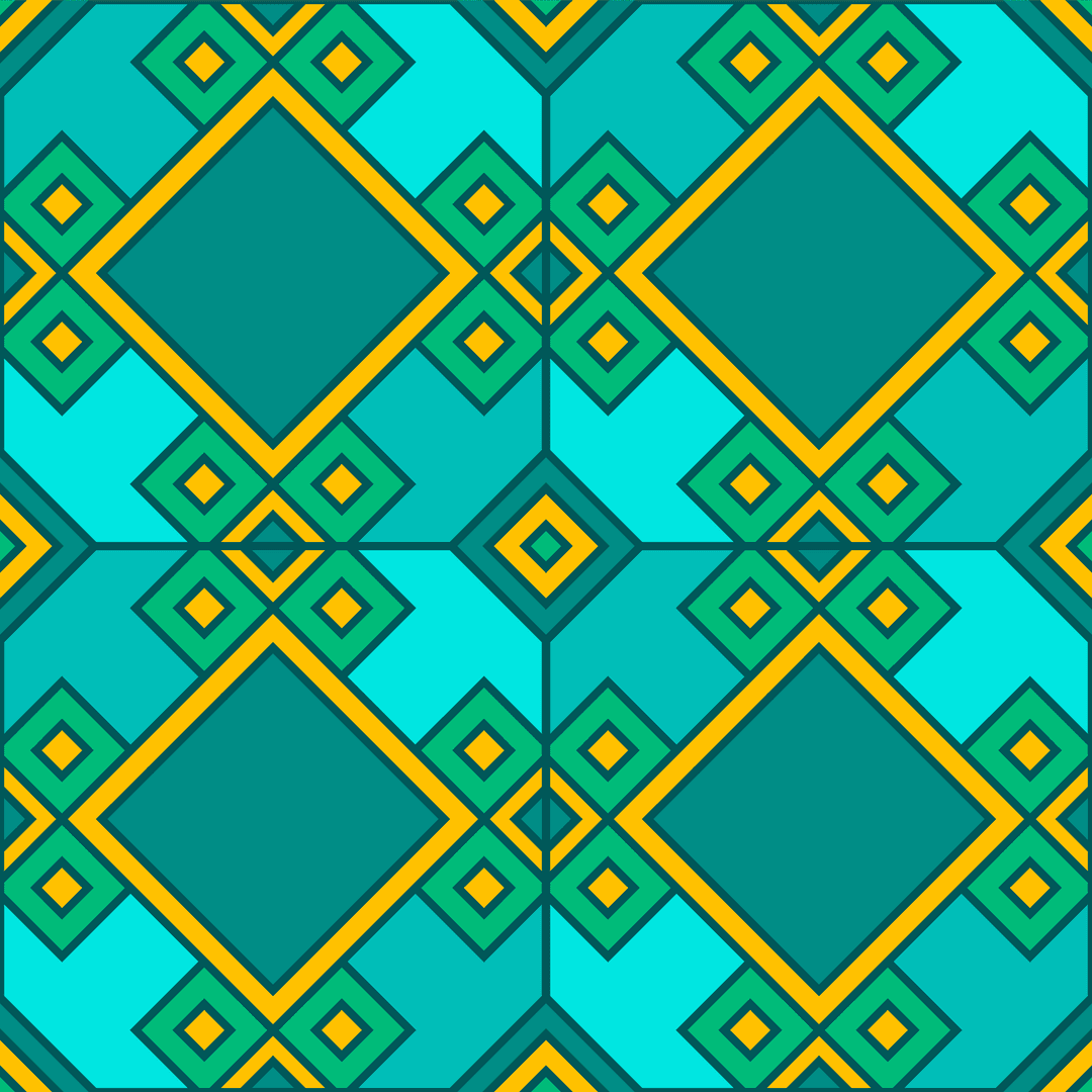 Transparent geometric pattern with teal diamonds and turquoise squares