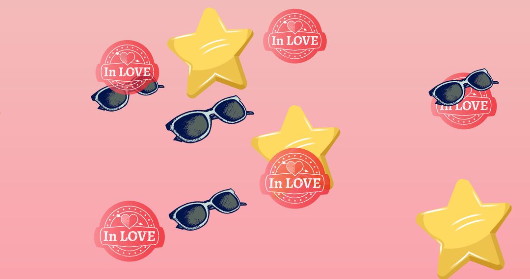 Playful Pattern with Sunglasses and Stars on Pink Background