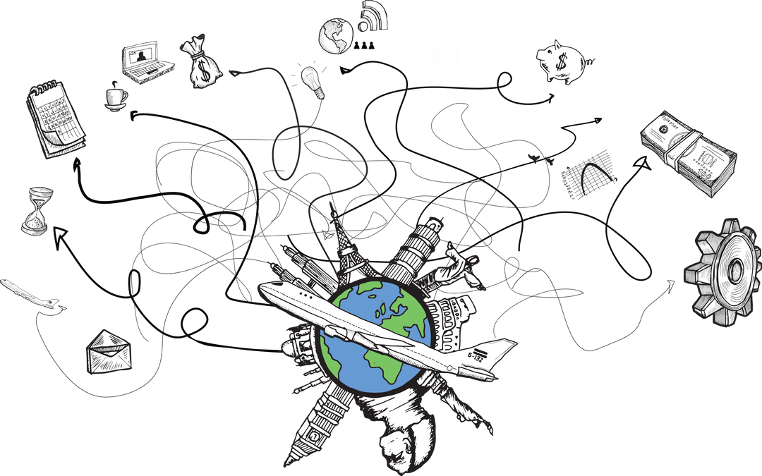 Transparent Global Business and Travel Doodles Collection