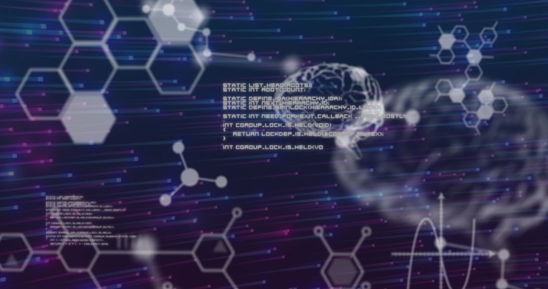 Futuristic Digital Data Processing with Brain and Code Overlay