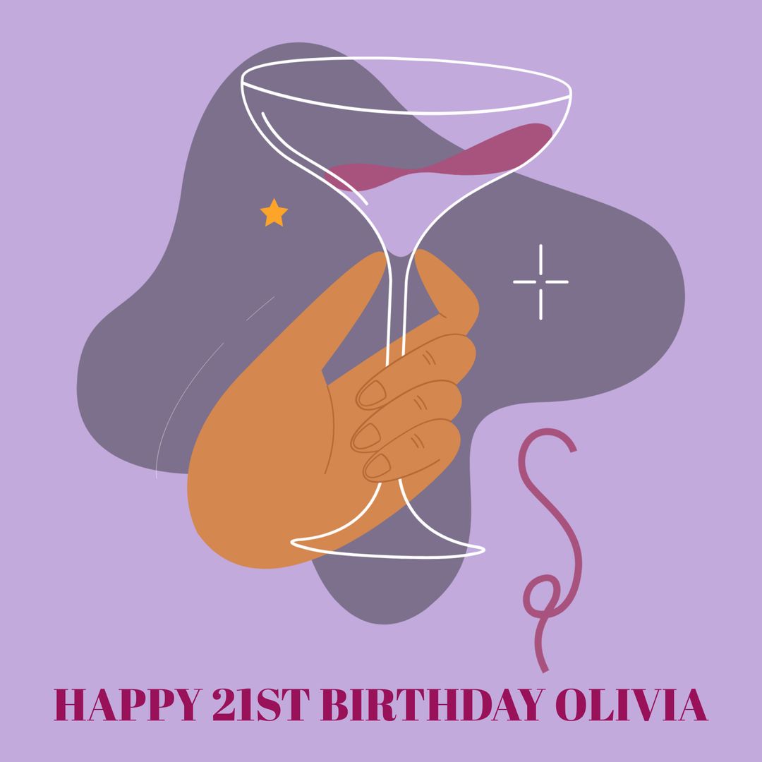 Celebratory 21st Birthday Toast Illustration with Personalized Text - Download Free Stock Templates Pikwizard.com