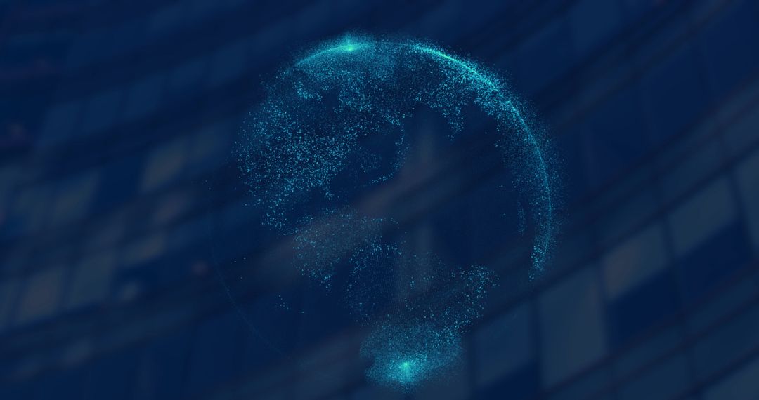 Abstract Digital Globe on Blue Background with Glowing Particles
