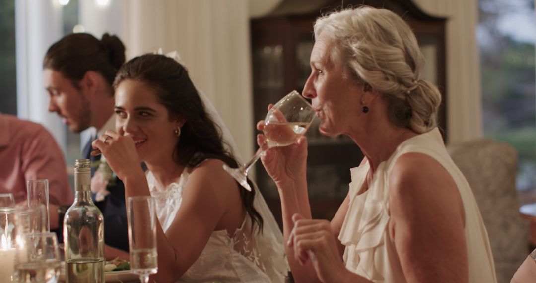 Elegant Wedding Reception with Happy Guests and Bride