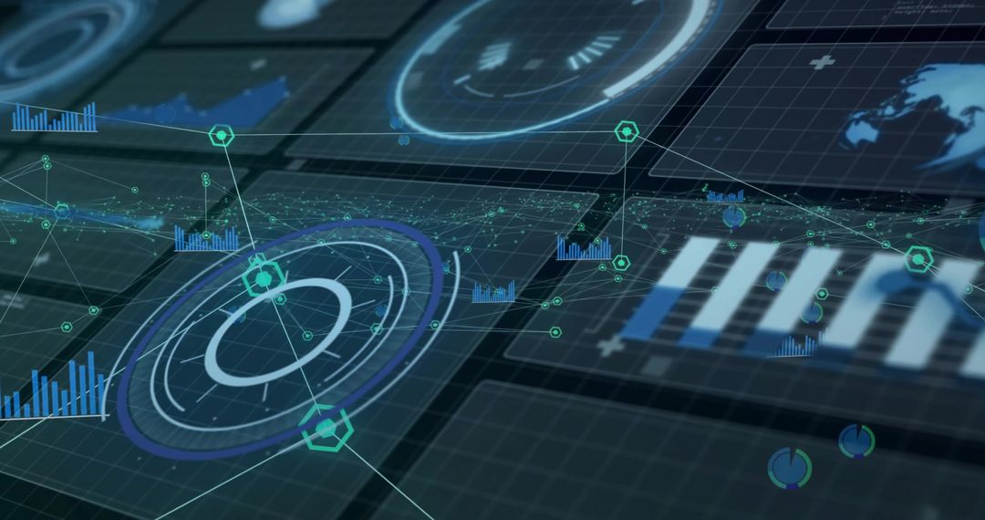 Futuristic Digital Interface with Chart and Data Visualizations
