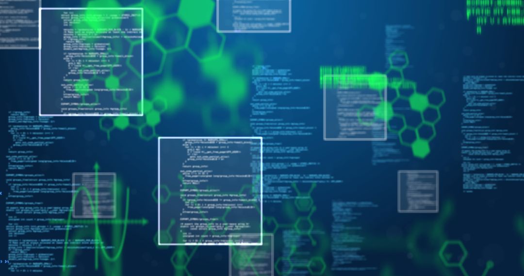 Scientific Data Network Analysis Background with Green Hexagons