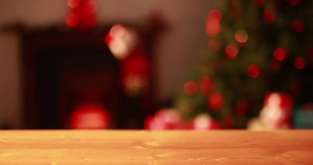 Empty Wooden Table in Cozy Christmas Interior Blurred Background - Free Images, Stock Photos and Pictures on Pikwizard.com