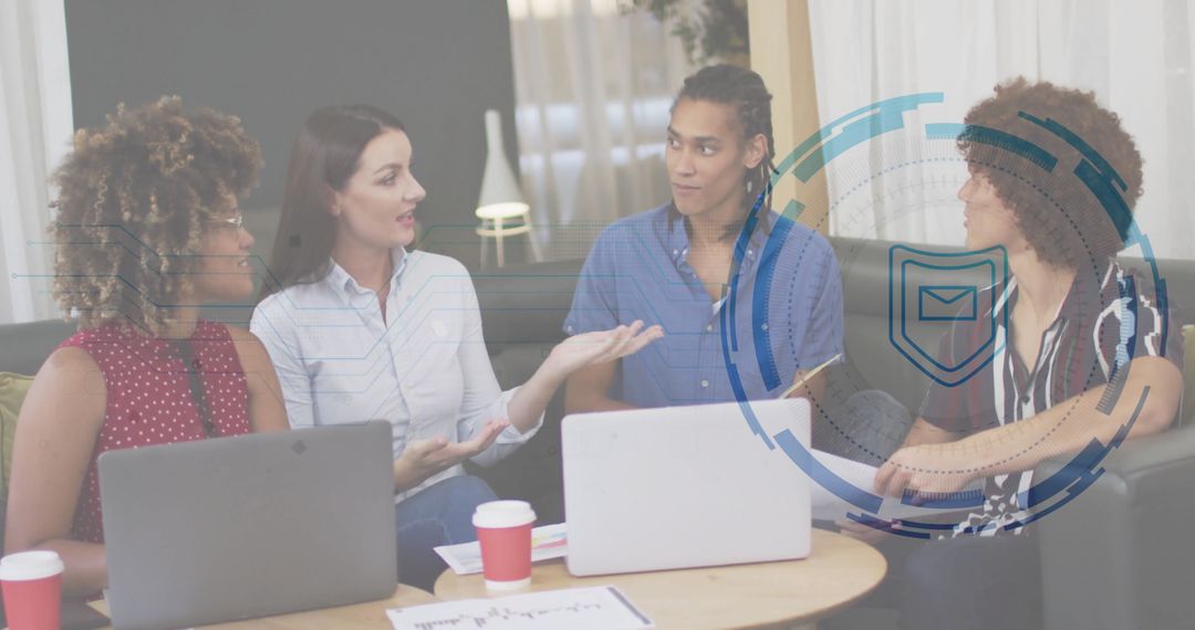 Diverse Team Brainstorming in Modern Office Lounge