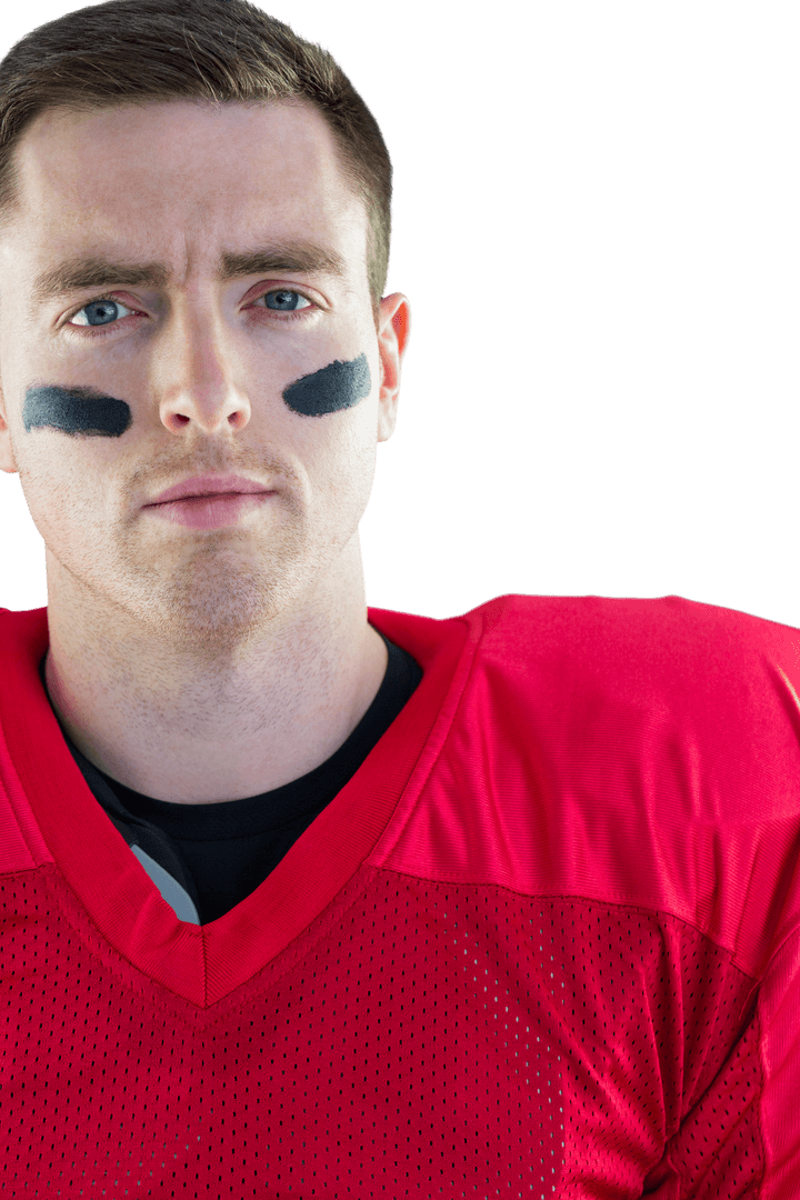 Portrait of Determined Football Player in Red Uniform on Transparent Background