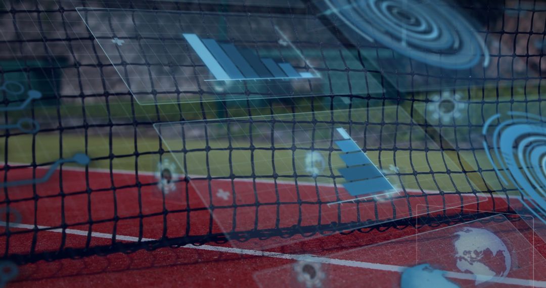 Tennis Court Net with Digital Data and Virtual Graphics