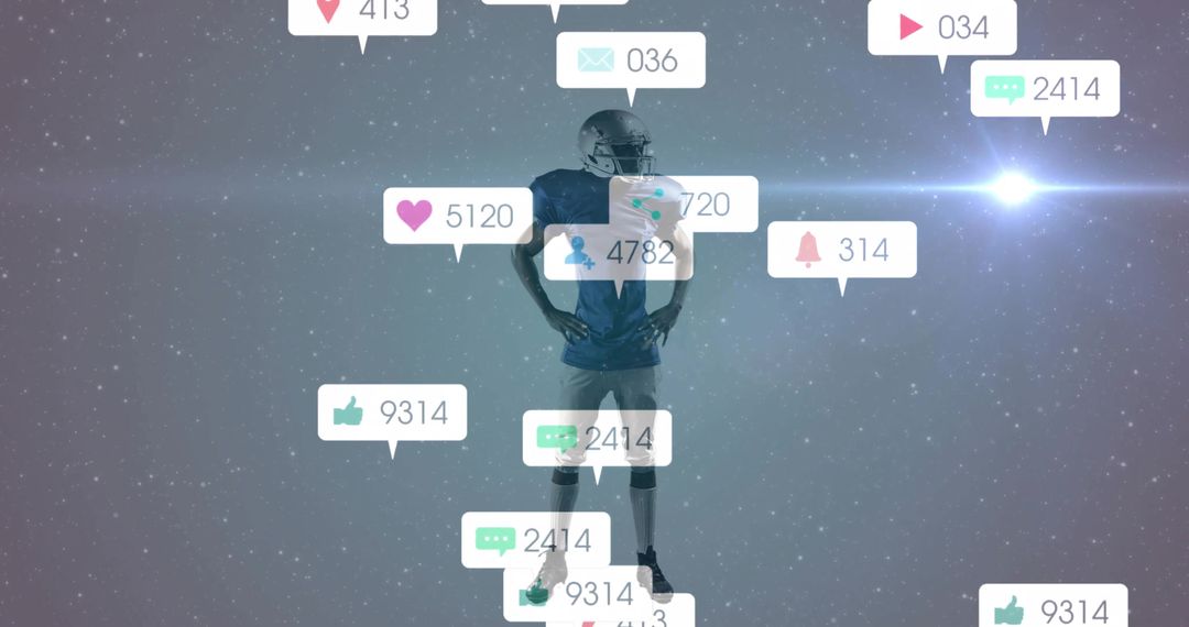 Football Player in Focus with Floating Social Media Icons