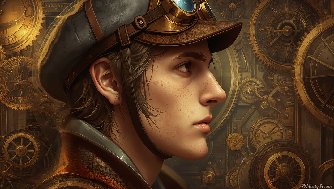 Teenage Innovator in Steampunk Clockwork Laboratory