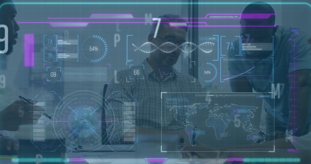 Business Team Interacting with Futuristic Digital Data Interface