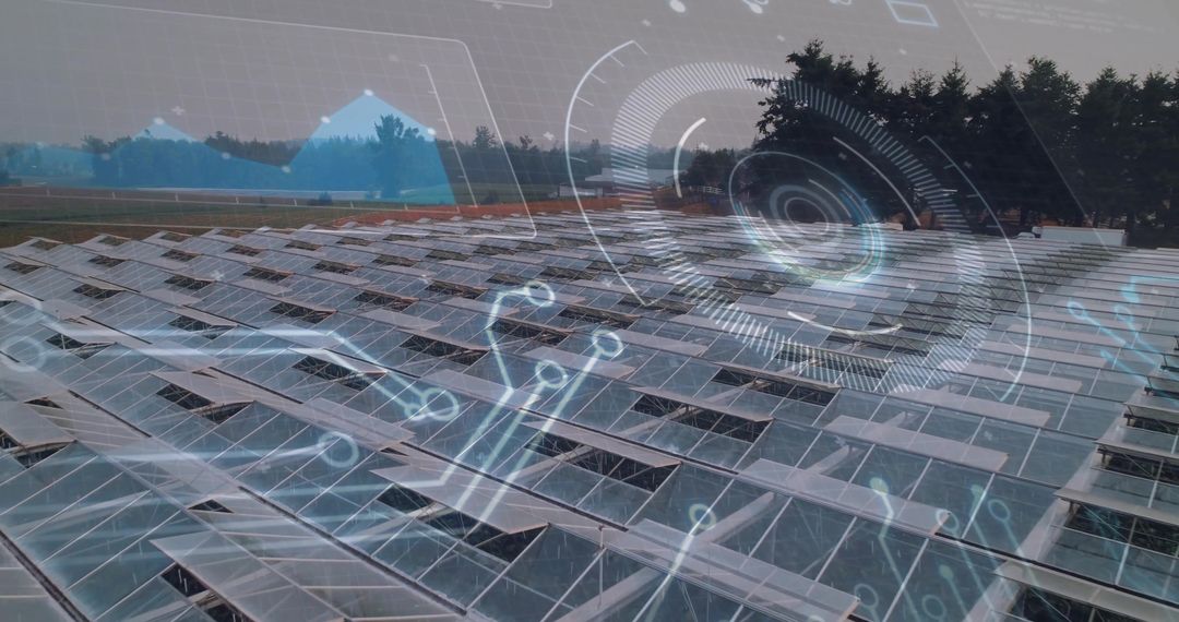 Futuristic Solar Panel Array with Data and Technology Interface