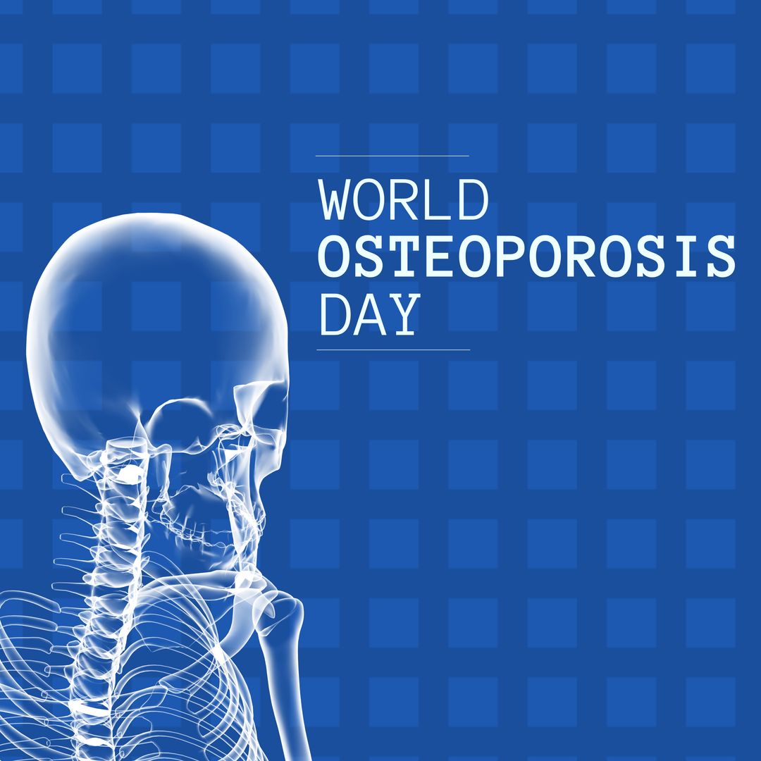 Composition of world osteoporosis day text with digital skeleton on blue background - Download Free Stock Templates Pikwizard.com