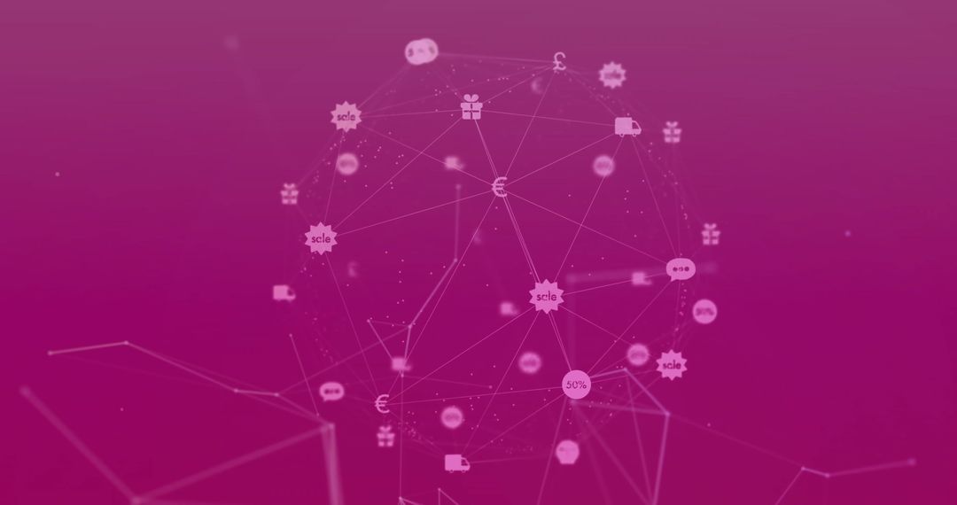 Abstract Network Connections with Digital Interface Icons on Pink Background