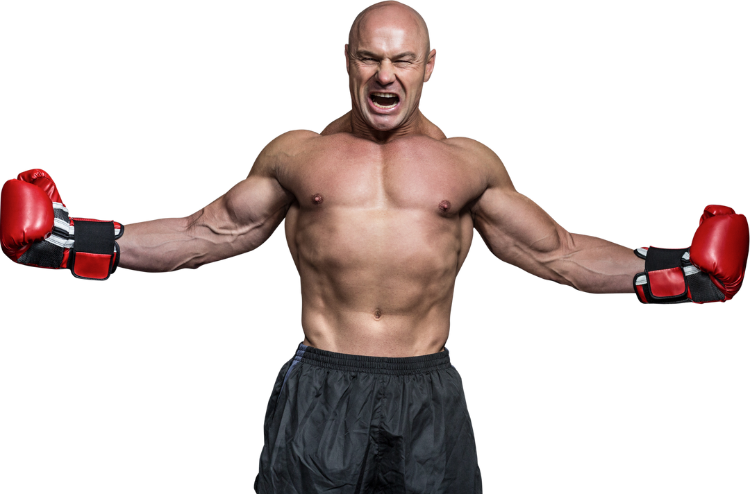 Boxer with Arms Outstretched in Victory Pose on Transparent Background - Download Free Stock Images Pikwizard.com