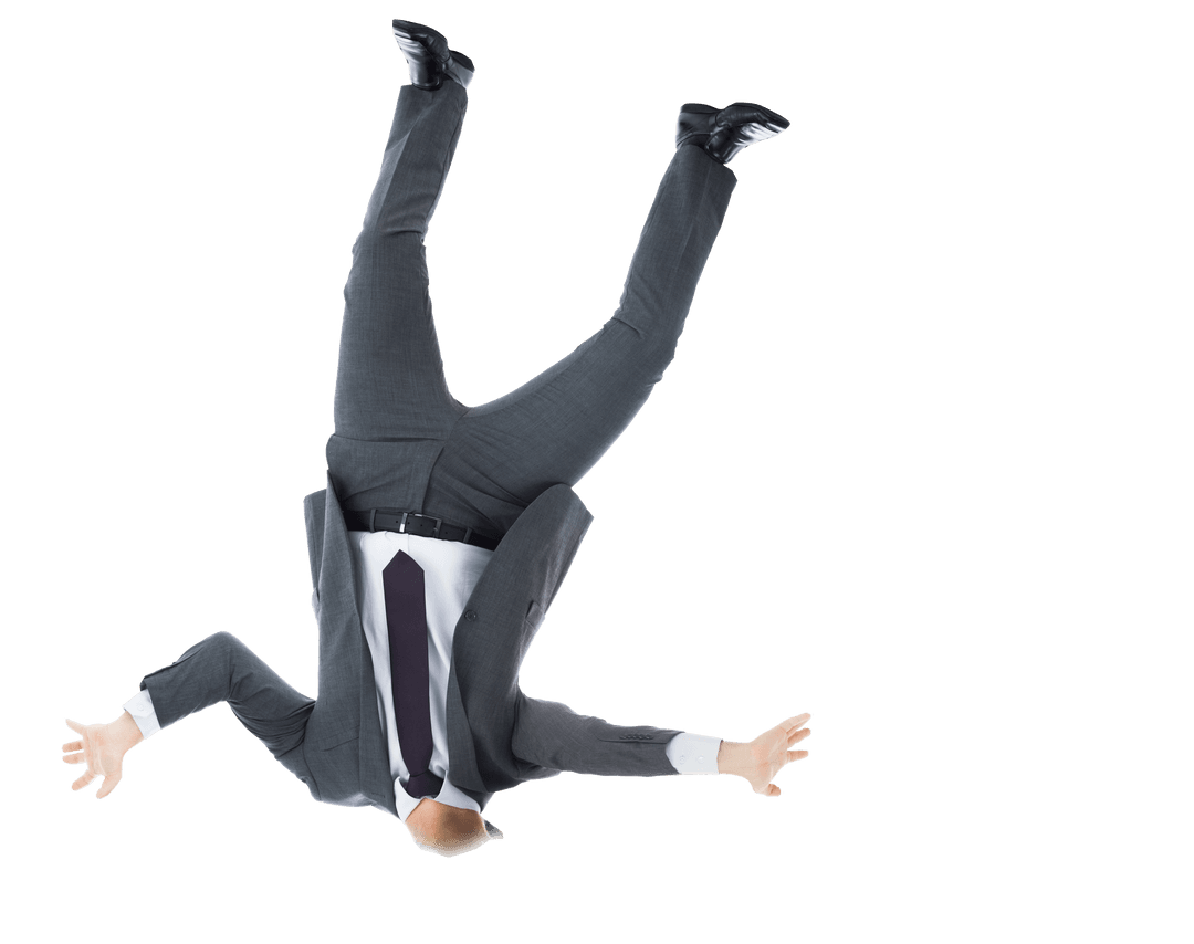 Upside-Down Businessman on Transparent Background
