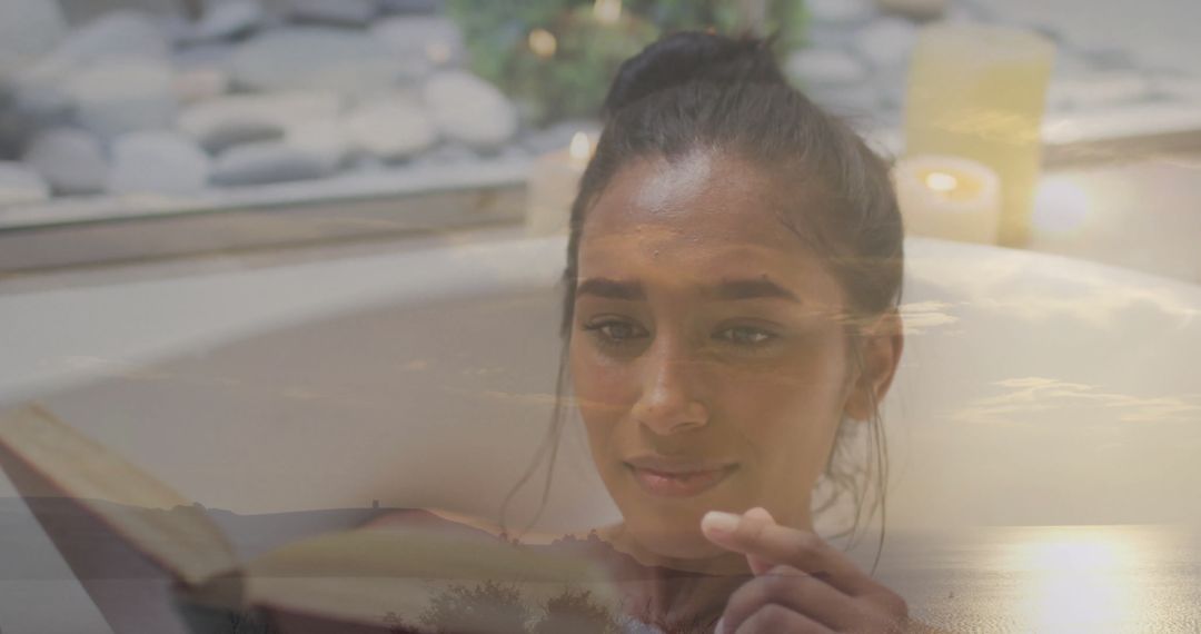 Serene Bathing Experience with Book and Candlelight