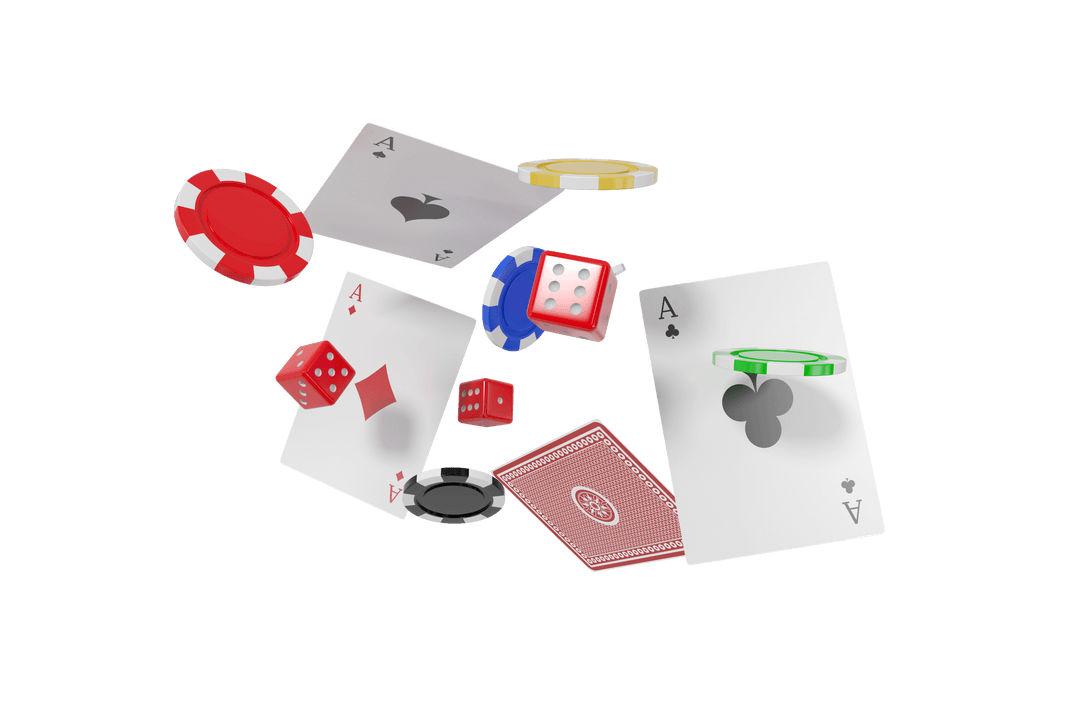 Transparent 3D Casino Tokens with Playing Cards and Dice