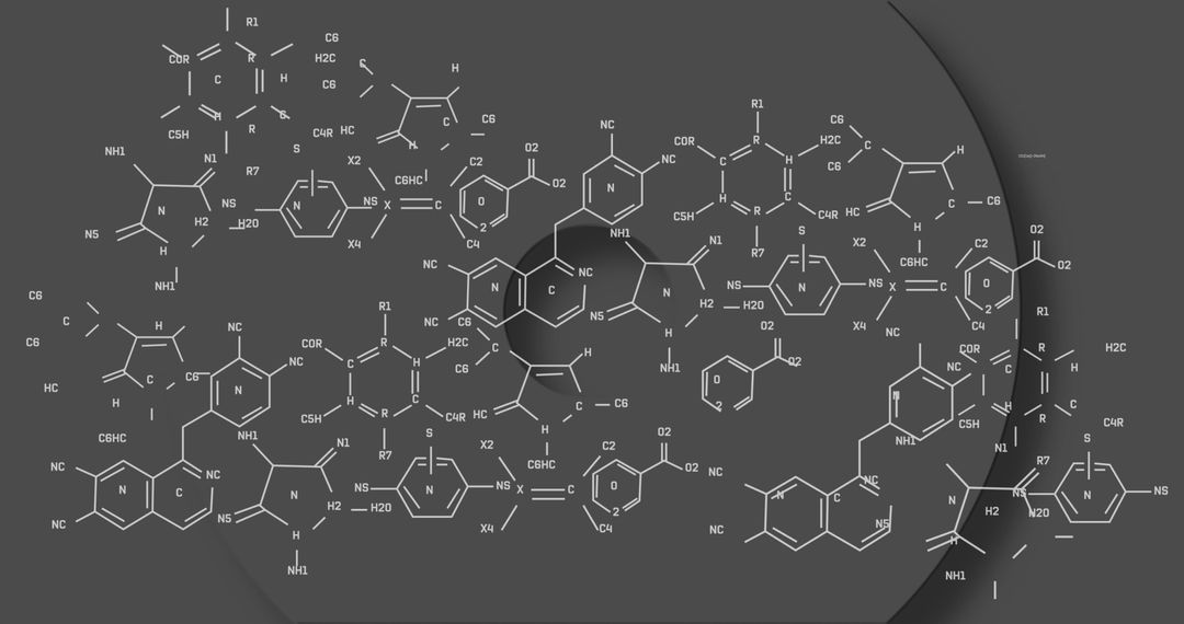 Complex Chemical Structures on Abstract Grey Background