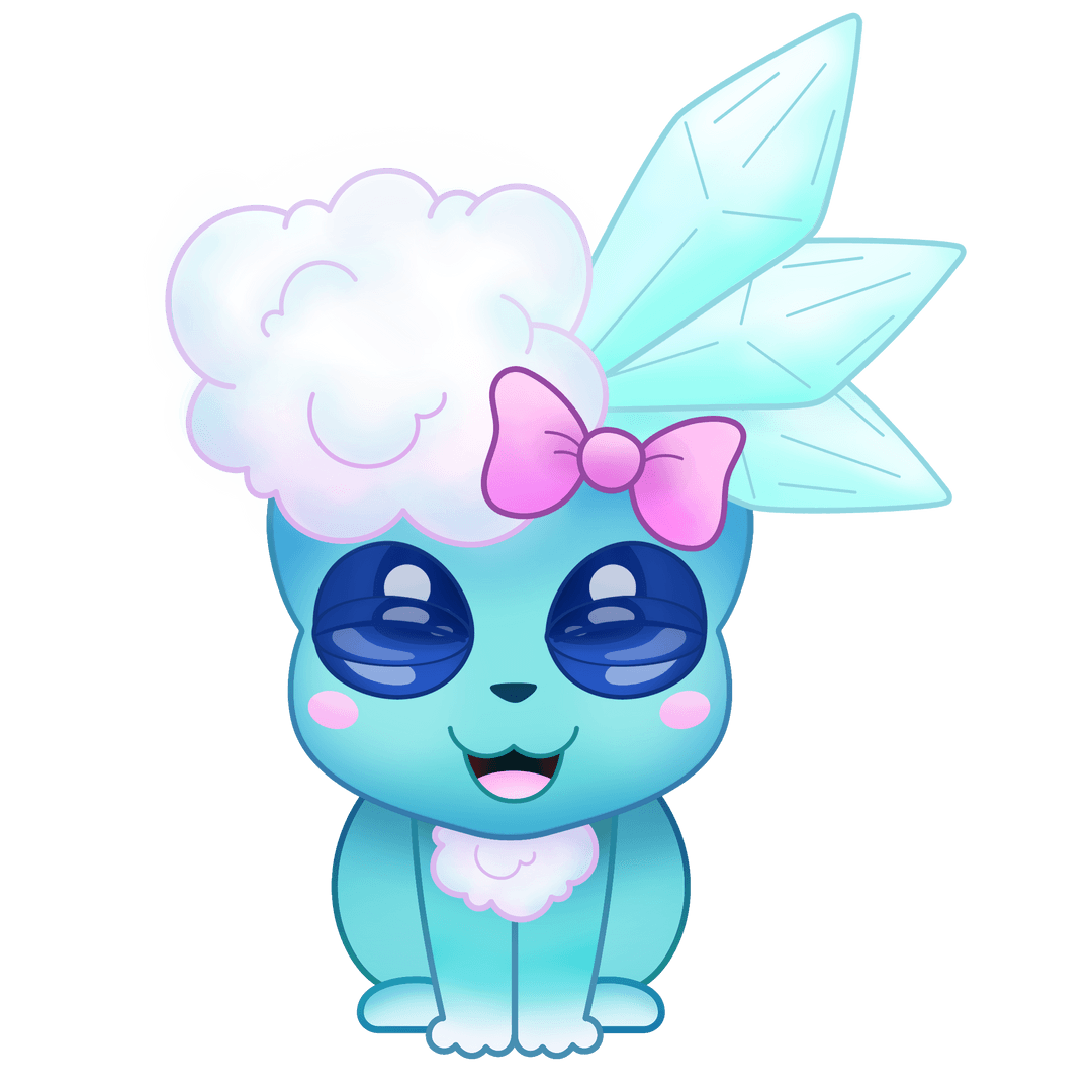 Pastel Blue Fantasy Character with Pink Bow and Crystal Ears
