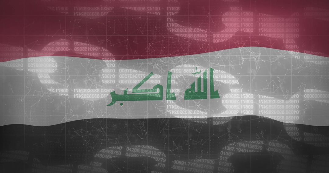 Iraqi Flag Embedded with Digital Technology Symbols