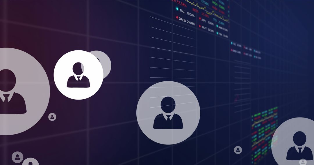 Digital Interface with Media Icons Over Financial Data Analysis