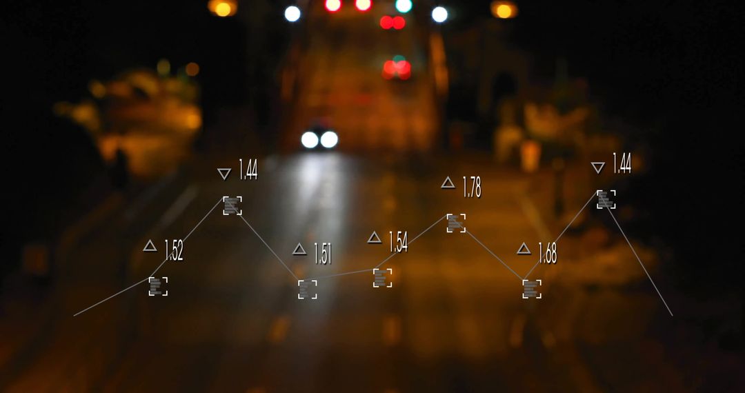 Digital HUD Interface Over City at Night with Analytics Overlay