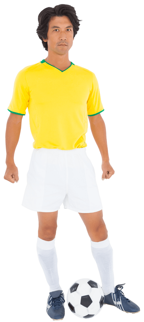 Transparent Stern Football Player in Yellow Jersey with Ball