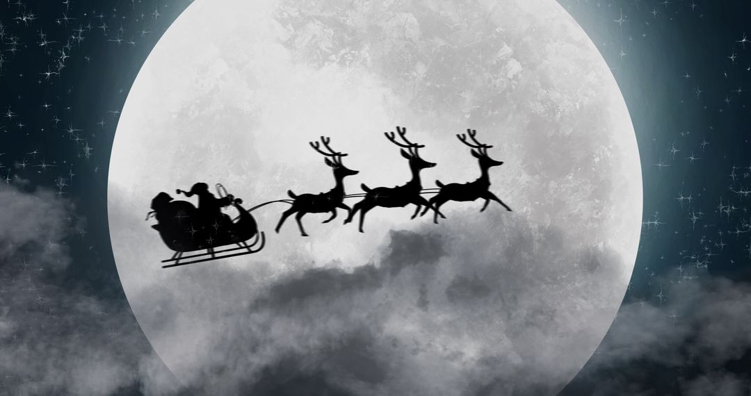 Silhouette of Santa Claus Sleigh Flying Against Full Moon at Christmas Night - Free Images, Stock Photos and Pictures on Pikwizard.com