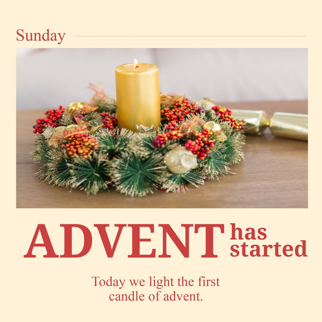 Composition of advent has started text with candle and decorations on beige background - Download Free Stock Templates Pikwizard.com