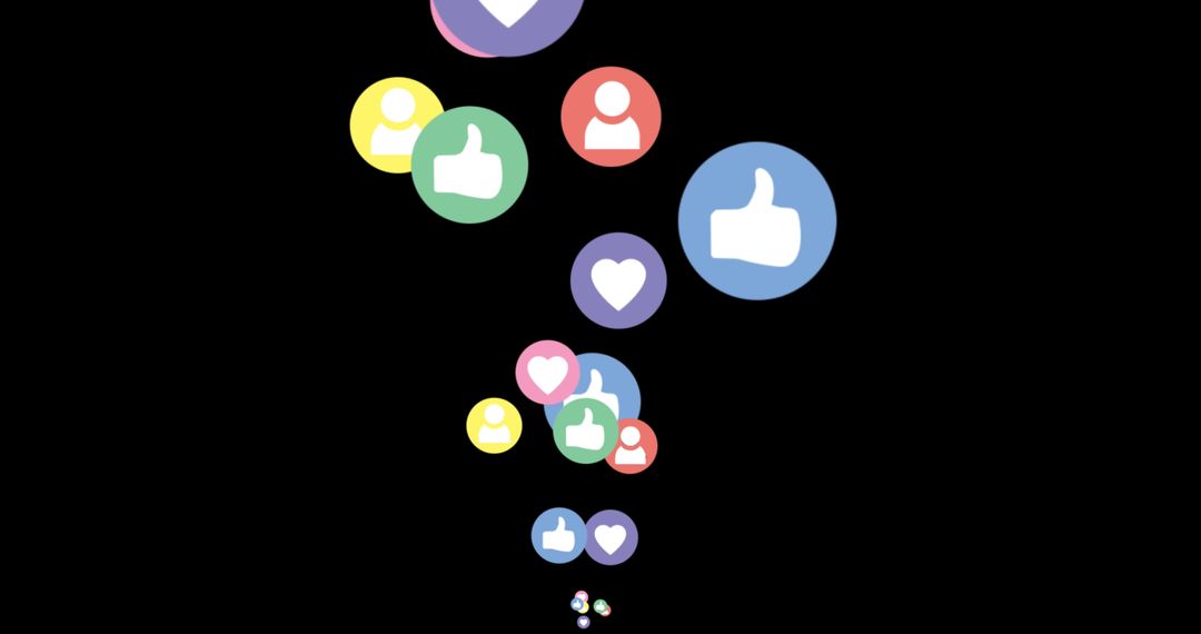 Floating Social Media Reaction Icons on Black Background
