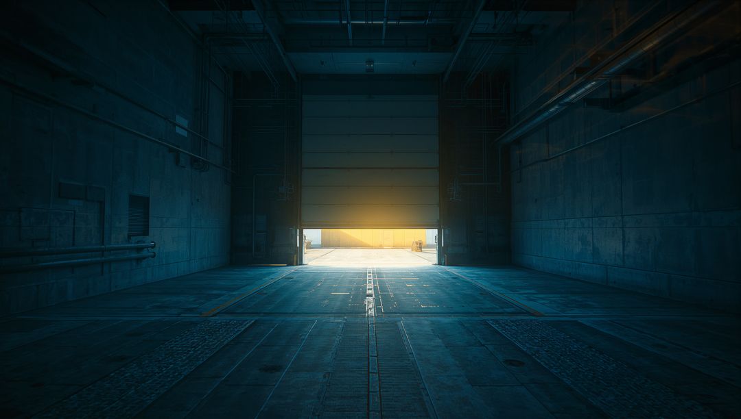 Golden Sunlight Pouring Through Hangar Door