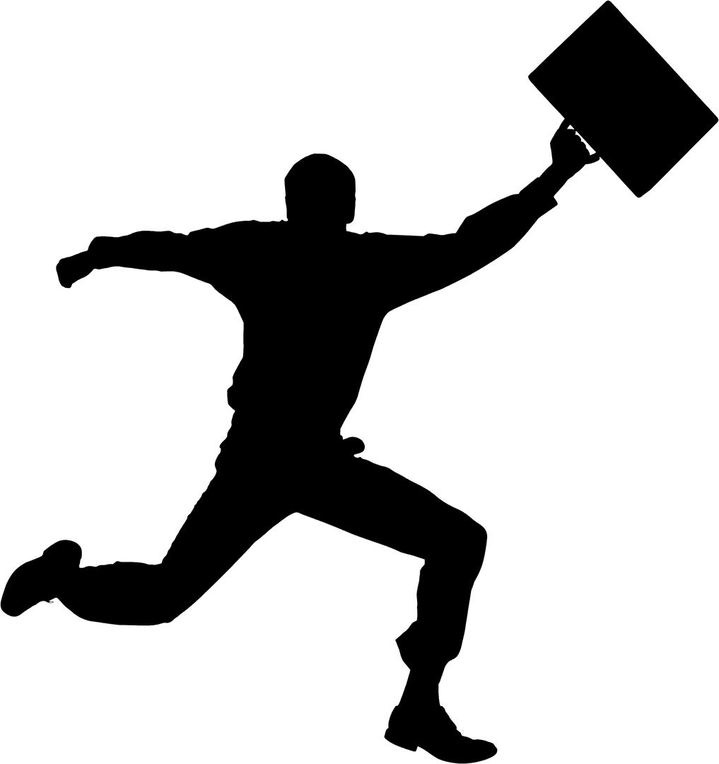 Silhouette of Jumping Businessman with Clipboard on Transparent Background