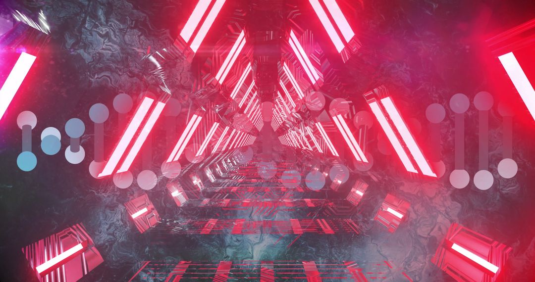 Futuristic Neon Lit Corridor with Geometric Reflections